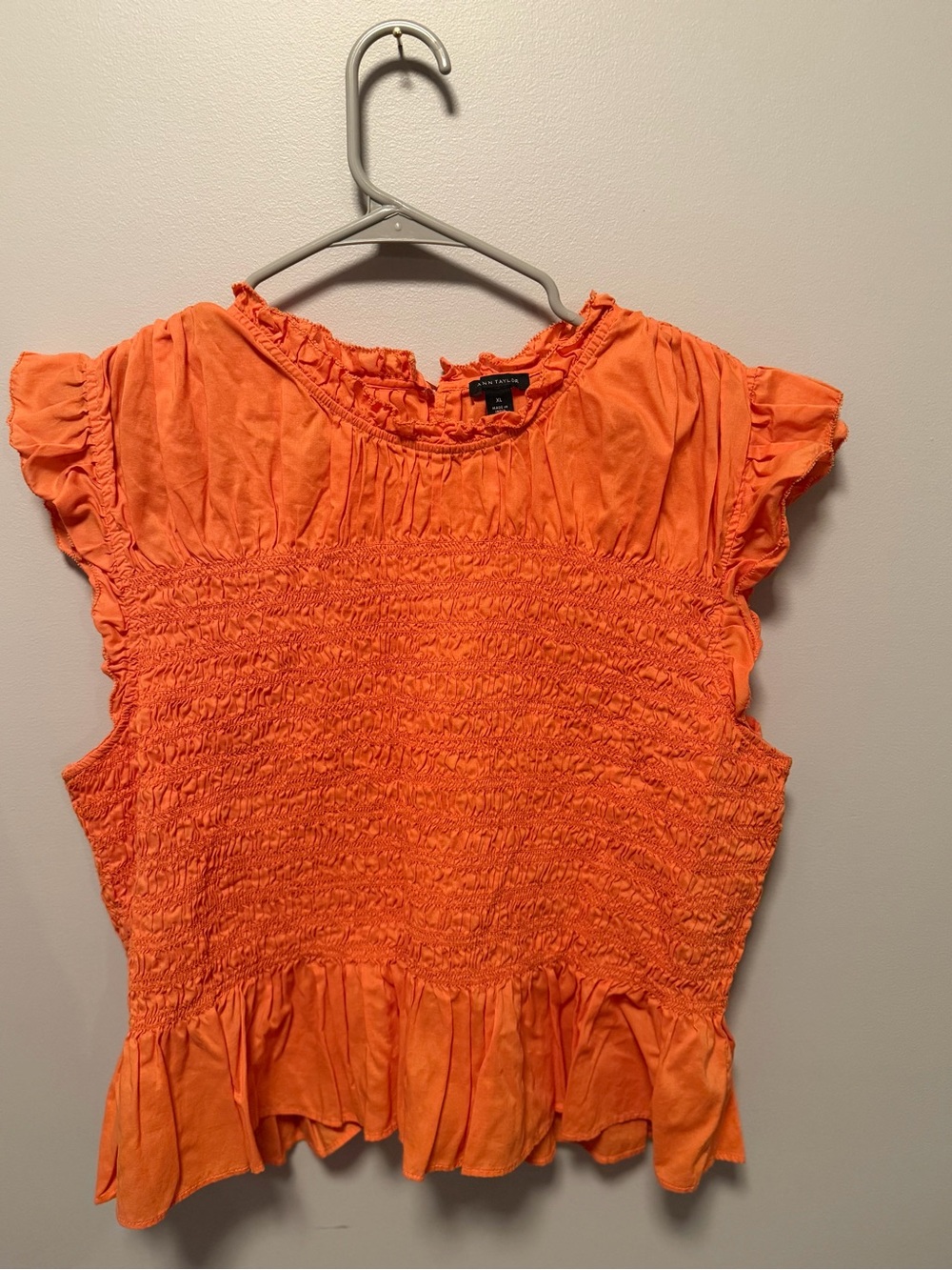 Ann Taylor Factory Orange Smocked Ruffle Sleeve Camisole Top
